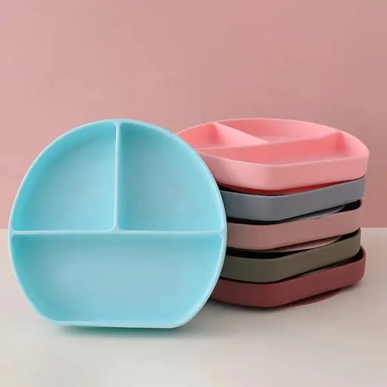 Prato Infantil De Silicone Com Divisórias Sucção Bebê Bpa Free Pratinho em Silicone
