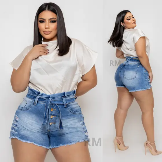 Roupas Femininas Short Jeans Plus Size C/ Lycra
