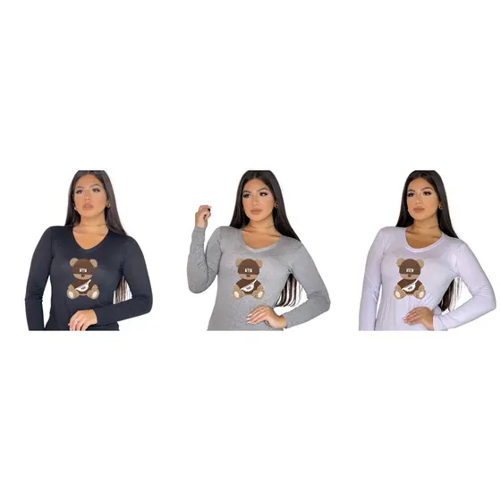 Kit 3 blusas feminina de frio estampada Ursinho Bear