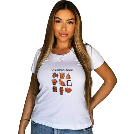 Blusa Feminina 9 Tons de Caramelo Brasileiros – Estampa Divertida e Cultural