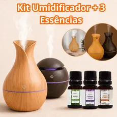 Kit Umidificador De Ar + 3 Essências 10ml | Difusor Aromatizador Vaso Escolha Seu Modelo Atomizador