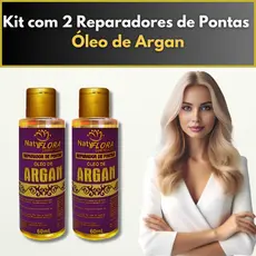 Kit com 2 Reparadores de Pontas Óleo de Argan NatyFlora – Cabelos Brilhantes e Sem Frizz