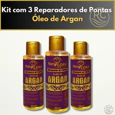 Kit com 3 Reparadores de Pontas Óleo de Argan NatyFlora – Cabelos Brilhantes e Sem Frizz