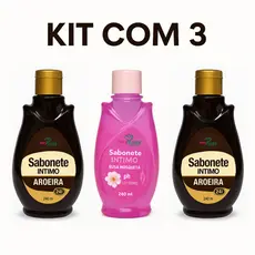 Kit Sabonete Íntimo NatyFlora – 2 Aroeira (240ml) + 1 Rosa Mosqueta (240ml) | Proteção Natural e Hidratação Diária