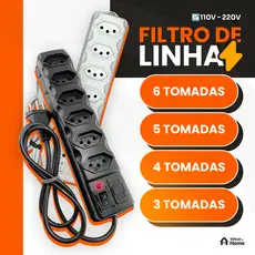 Filtro de Linha Elétrico 6 Tomadas Tripolar 10A Resistente com Fusível de Proteção