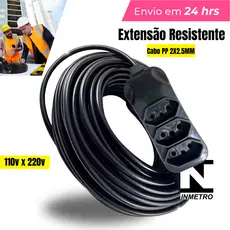 Extensão Elétrica CABO PP 2x2.5mm 20A/10A Resistente - 5/10/15/20/25 (METROS)