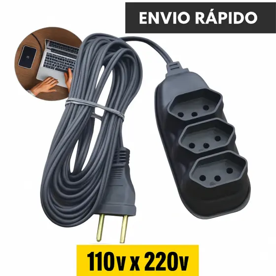 Extensão Elétrica Tripolar 10A Bivolt 2m / 3m / 5m / 10m Preta Durável Resistente
