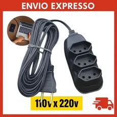 Extensão Elétrica Tripolar 10A Bivolt Preta (2M, 3M, 5M e 10M) Durável Resistente