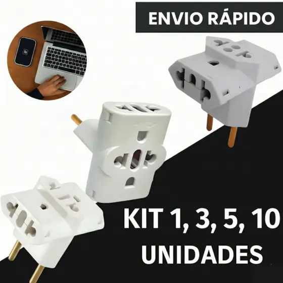 Adaptador  de Tomada TIPO T Benjamin 10A/20A Pino Maciço Adaptador T Resistente