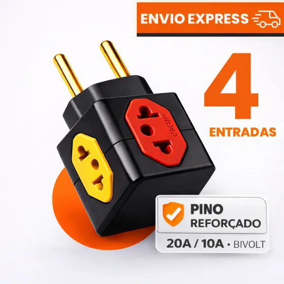 Adaptador de Tomada Benjamin CUBO 10A/20A Pino Maciço Resistente 4 Tomadas Colorida