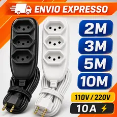 Extensão elétrica 2 Metros Extensão de Energia 3 Tomadas com 3 metros 5 metros 10 metros