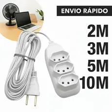 Extensão Elétrica Tripolar 10A Bivolt Branca 2m / 3m / 5m / 10m Durável Resistente