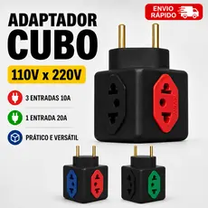 Adaptador de Tomada CUBO Kit Benjamin CUBO 10A/20A Pino Maciço Resistente 4 Tomadas Colorida