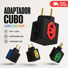 Adaptador de Tomada  CUBO PRETO Kit Benjamin 10A/20A Pino Maciço Resistente