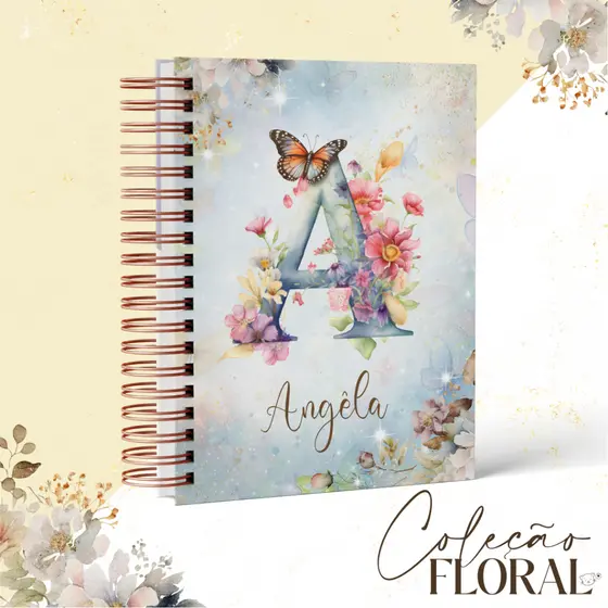 Caderno Personalizado Capa com  Iniciais Floral / Caderno Permanente