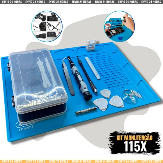 Kit Manta Antiestática 32x23cm com 115 Chaves Celular Iphone Manutenção Bancada Conserto Reparo
