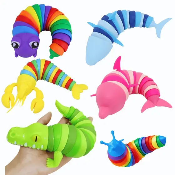 Brinquedo Menina e Menino Lagosta Minhoca Tubarão Jacaré Articulado Sensorial 3D Antiestresse Alivio