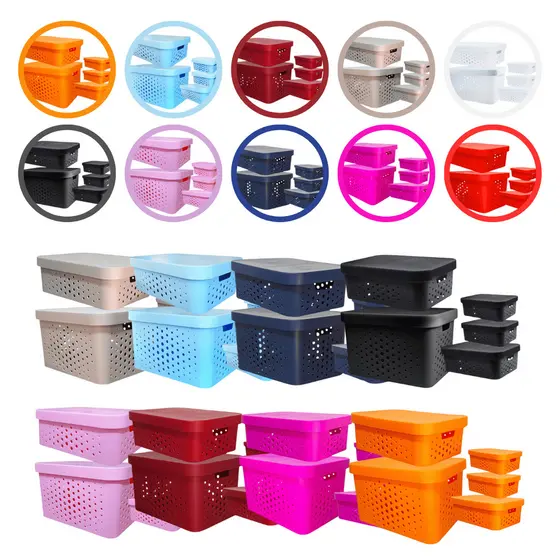 Kit Organizador Caixa com 5 peças 2,6 2,6 6 11 17 Litros Com Tampa