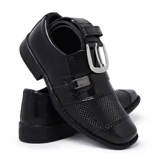 Kit Sapato Social Infantil Masculino + Cinto Criança Menino Pajem Casamento Formal Culto Missa 444 Preto Marrom Vermelho