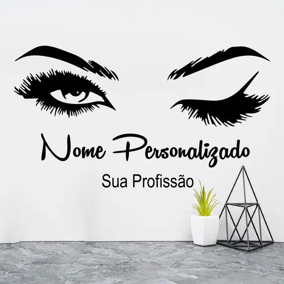 Adesivo Parede Profissões Nome Personalizado Cílios 55cm de largura  - ENVIAR O NOME E PROFISSÃO APÓS A COMPRA!!! 02