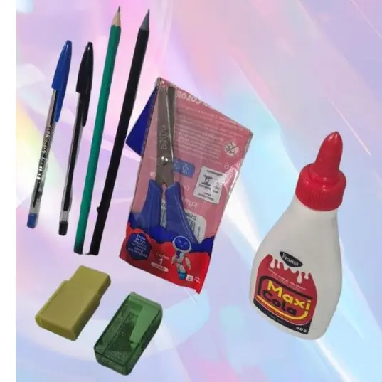 Kit Escolar com Cola, Tesoura, Canetas e Etc.