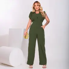 Macacao Feminino Pantalona Longo Sedinha Premium Com Top Social Trabalho Elegante Bolso Cintura Marcada