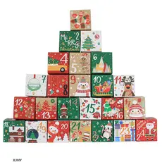 XJM-24Pcs Design De Natal Caixa De Papel Caixas De Tratamento Embalagem De Frutas Secas