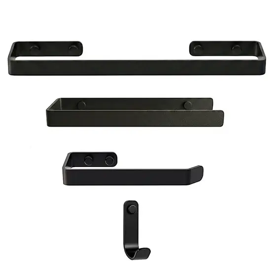 Kit acessórios para banheiro 4 peças quadrado preto pintura eletrostática