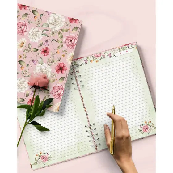 Caderno Floral Feminino Universitário 200 folhas Personalizado - PRODUTO PRÉ-ENCOMENDA