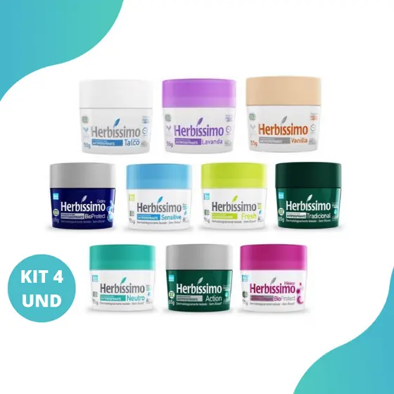 Kit 4und Desodorante antitranspirante em Creme Herbíssimo 55g (Protege até 48HR)