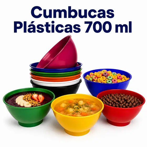 Kit com 5 Cumbucas Tigelas Plástica de 700 ml para Açaí Sorvete Sopas Caldos