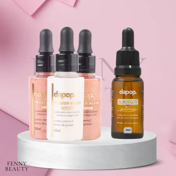 Kit Primer Iluminador Efeito Glow + Blindagem Poderosa Facial Alta Fixação 3em1 15ml - Dapop