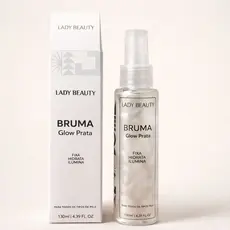 Bruma Facial Glow Prata Lady Beauty Iluminadora Fixadora de Maquiagem Brilho Suave Uso Profissional