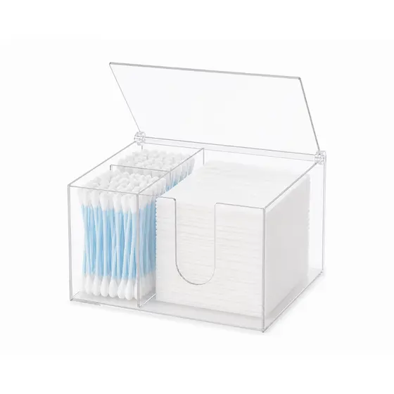 Organizador de Algodão e Cotonetes para Bebê ou Maquiagem com Tampa em Acrílico – Porta Algodão