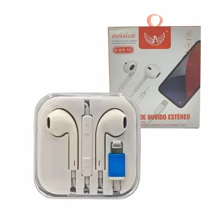 Fone de Ouvido para iPhone - iOs Intra Auricular Confortável Com Fio Microfone e Controle de Volume Conexão Lightning