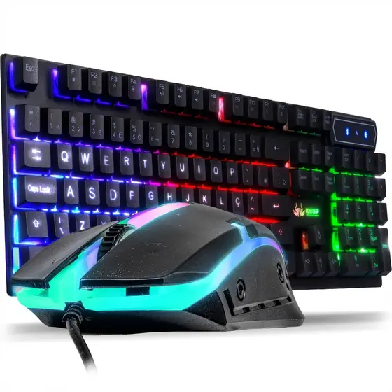 Kit Teclado E Mouse Gamer Iluminado Kapbom Ka-5890 Preto Led Rgb