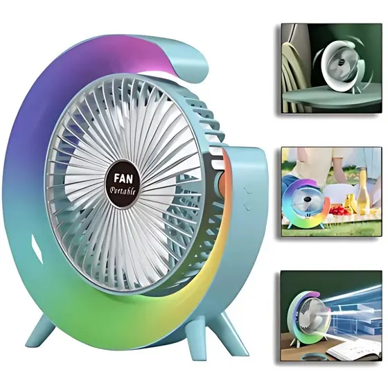 Ventilador Portátil Recarregável de Mesa RGB Circulating Fan Hmaston F11 Vento Fresco