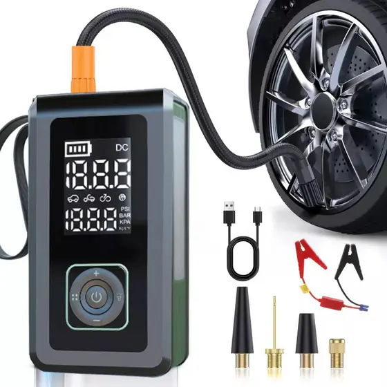 Auxiliar De Partida e Calibrador de Pneu Compressor Bomba de Ar Portátil Carregador de Bateria Celular Com Luz de Emerg