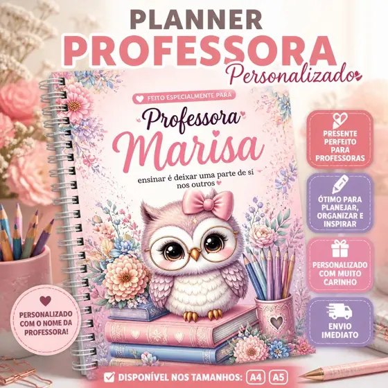 Planner ou Caderno Professora Coruja Personalizado - A4 ou A5 |Envio Imediato| Planejamento Escolar