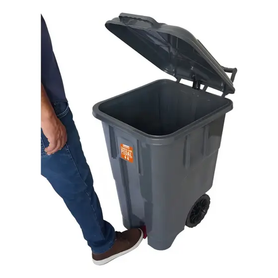 Lixeira 90 Litros com Pedal e Rodas | Coletora Grande Resistente com Tampa