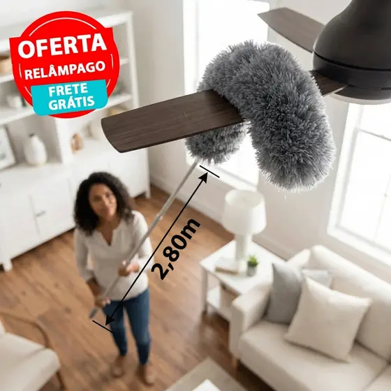 Espanador Extensor Retrátil Microfibra Teto Ventilador Persiana Cabo Longo Limpa Poeira