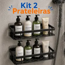 Prateleira Banheiro 1/2 Unidades Sem Furo Organizador Box Shampoo Alumínio Preto