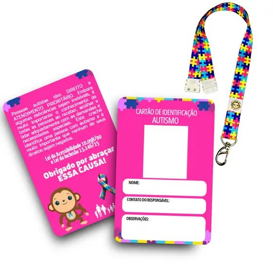 Cordão Autismo Rosa + Crachá