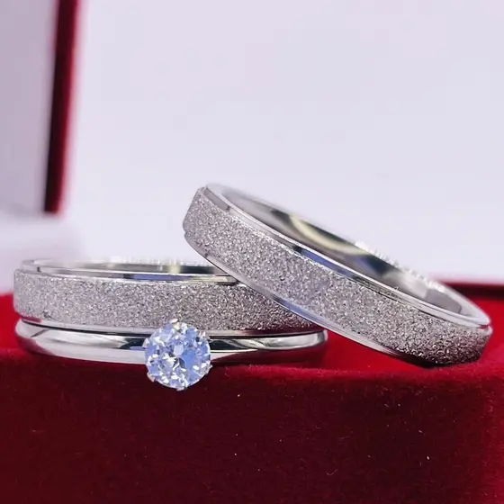 Par De Aliança De Namoro Diamantada Fina Banhada Prata 925 Chanfrada 4mm