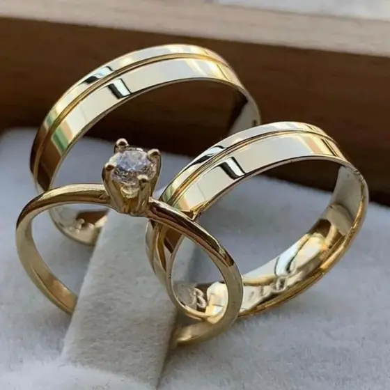 Par De Aliança Casamento Anel Solitário Noivado Lisa 6mm