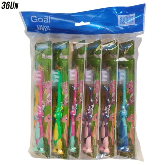 KIT 12 a 36 Escova de Dente Infantil Canguru +5 Anos Macia Com Protetor de Cerdas Limpador de Língua e Bochechas