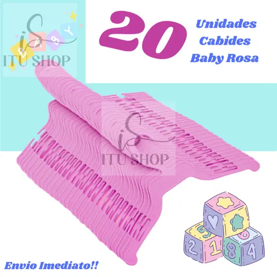 20 Cabides Rosa Infantil Enxoval! Kit 20 Cabides Baby Guarda Roupa Bebê