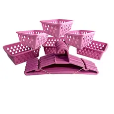 Kit organizador 10 cabides infantil e 6 cestos organizador branco rosa azul