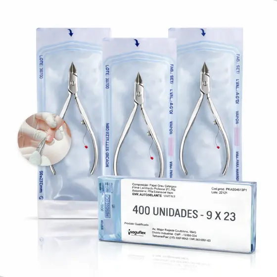 Kit 400 unidades Envelope Esterilização Alicate  Cuticula Autoclave 9x23 cm Manicure Pedicure