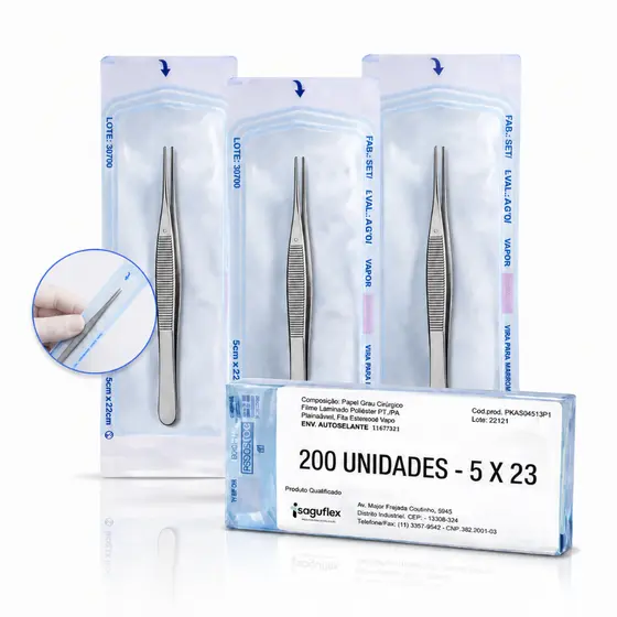 Envelope esterilização autoclave c/200 unidades piercing pinça extenção de cílios sobrancelhas 5x23cm
